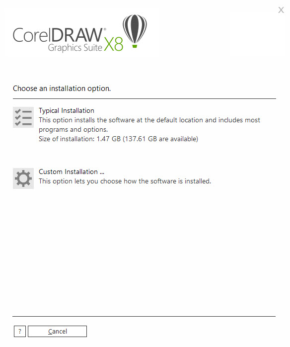 coreldraw x8 install options
