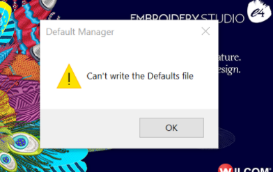 Wilcom Can't Write Defaults file